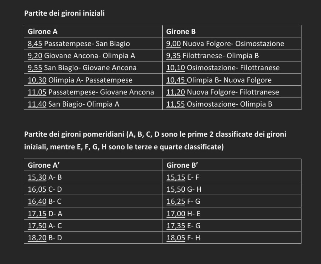 calendario torneo pulcini